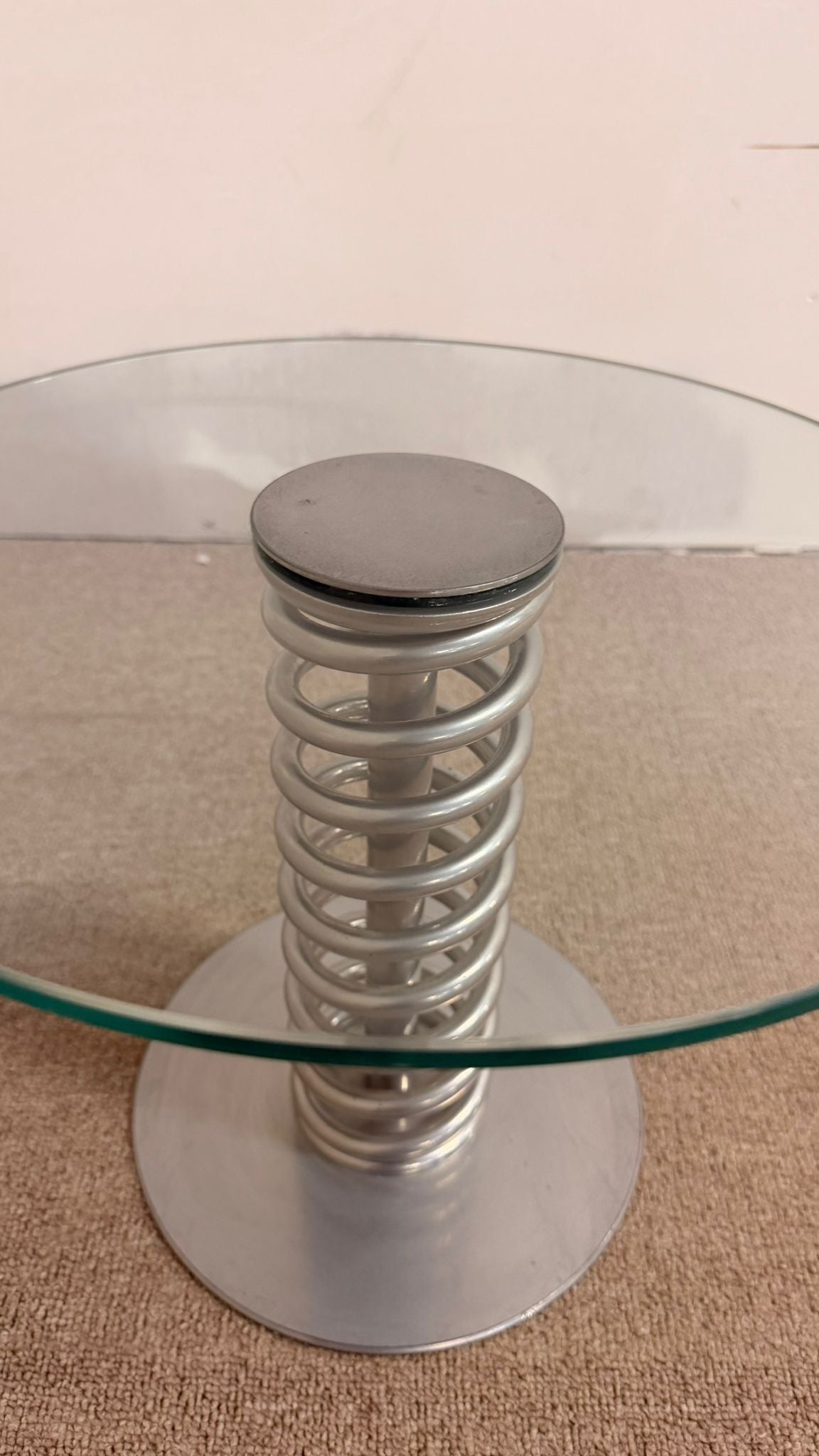 Space Age Beistelltisch Couchtisch aus Glas mit Spiralfeder