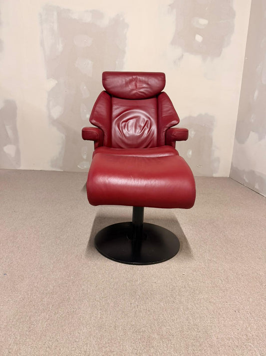 Roter Sessel mit Hocker aus Leder Loungesessel Relaxsessel