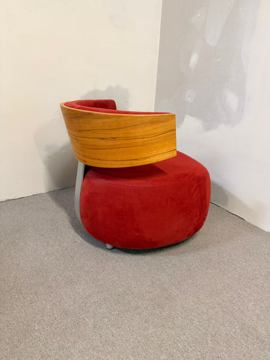 Boom Designer Sessel mit Rückenlehne Massivholz Buche rot