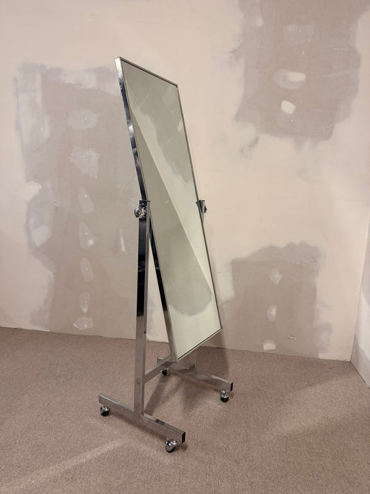 Verchromter Standspiegel mit Rollen, Ganzkörperspiegel