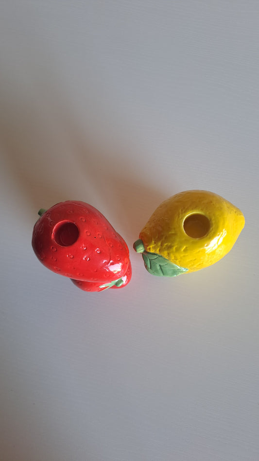 2er Set Kerzenständer Erdbeere & Zitrone Keramik