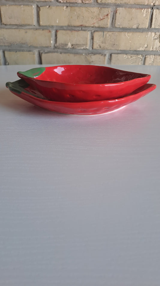 2er Set Erdbeer Schalen aus Keramik