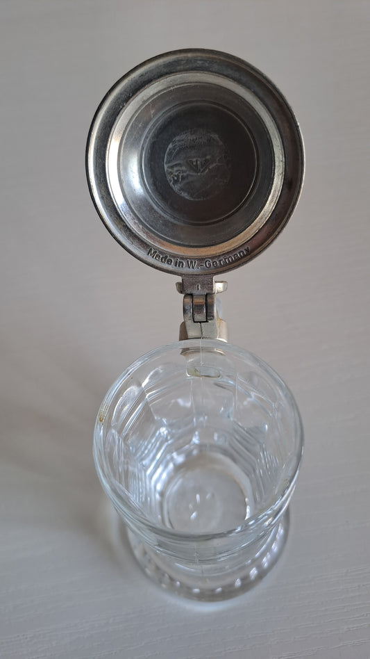 2er Set Vintage Mini Bierkrüge Glas mit Zinndeckel