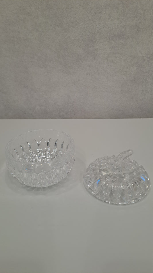Vintage Kristall-Zuckerdose / Bonboniere in Apfel-Kürbisform