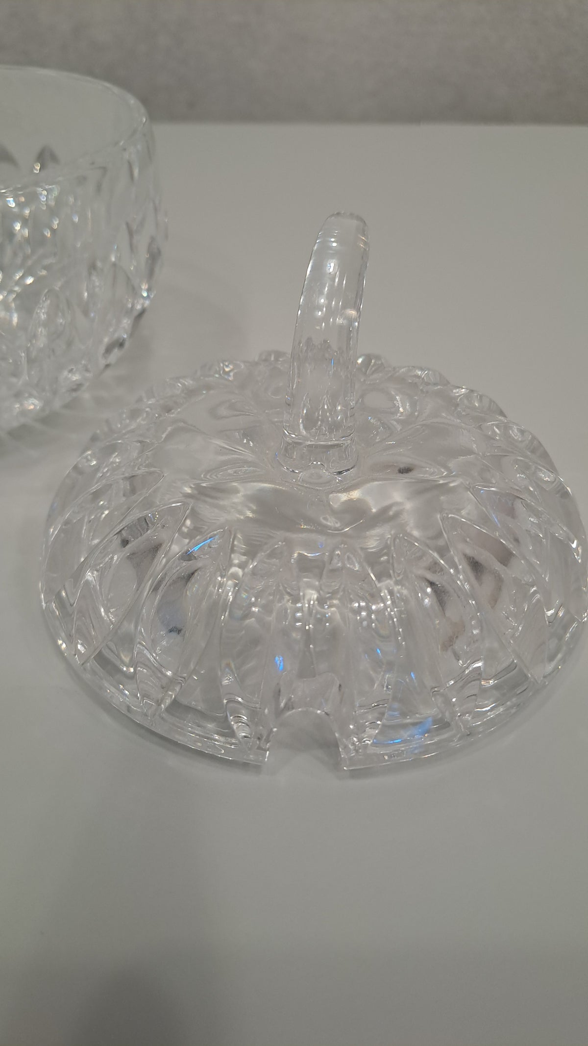 Vintage Kristall-Zuckerdose / Bonboniere in Apfel-Kürbisform