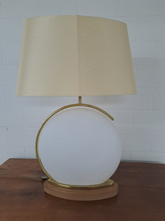 Vintage Lampe von Bankamp Leuchten Opalglas Holz Goldrahmen