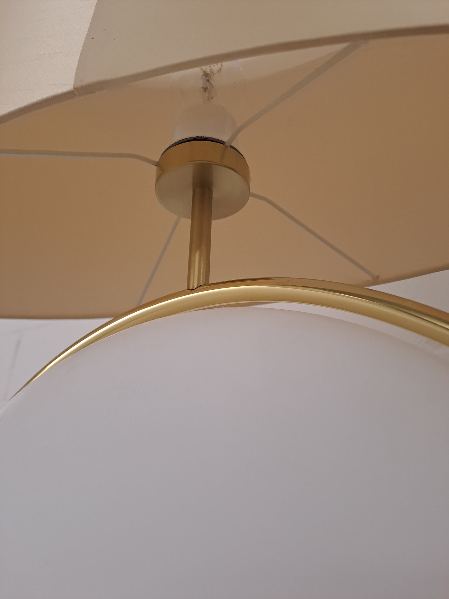 Vintage Lampe von Bankamp Leuchten Opalglas Holz Goldrahmen