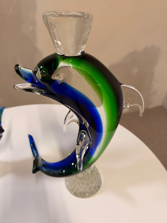 Vintage Delfine aus Murano Glas grün/ blau, 2x