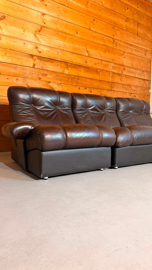 Vintage Modular Leder Sofa 3-Sitzer in braun aus den 70/80er