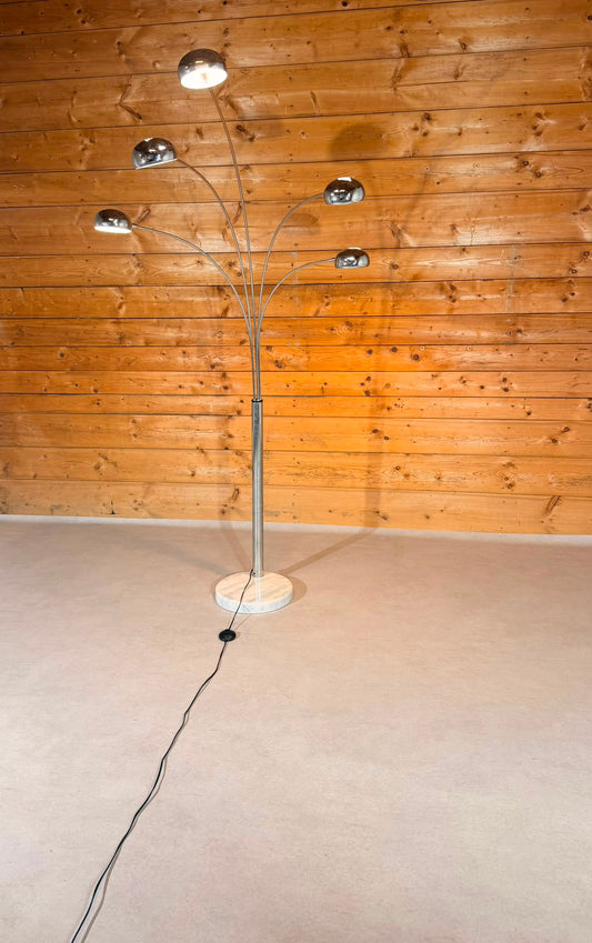 Design Bogenlampe 5-flammig Chrom mit Marmorfuss