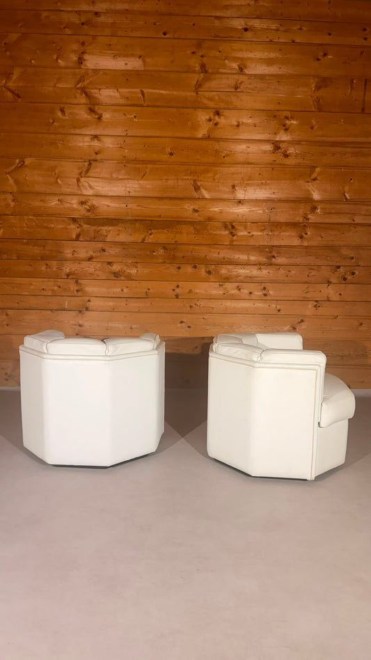 2 Postmoderne Oktagon Loungesessel aus Leder aus den 80er