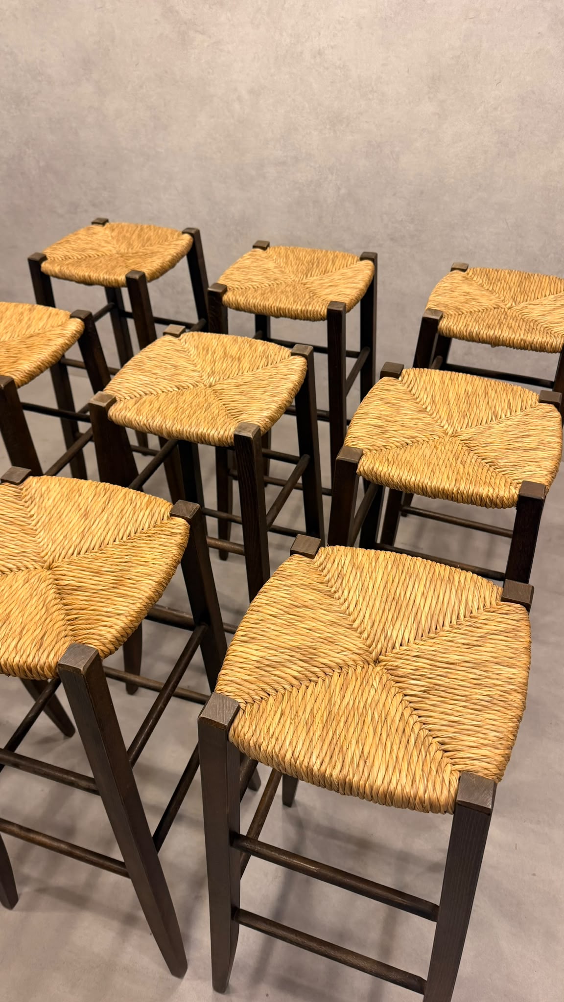 Rustikale Holz Barhocker mit Kordel-/ Binsengeflecht 9x