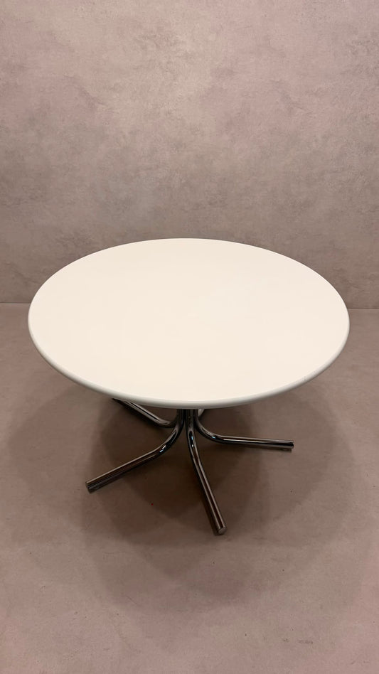 Vintage Design Esstisch rund Weiss Chrom Space Age