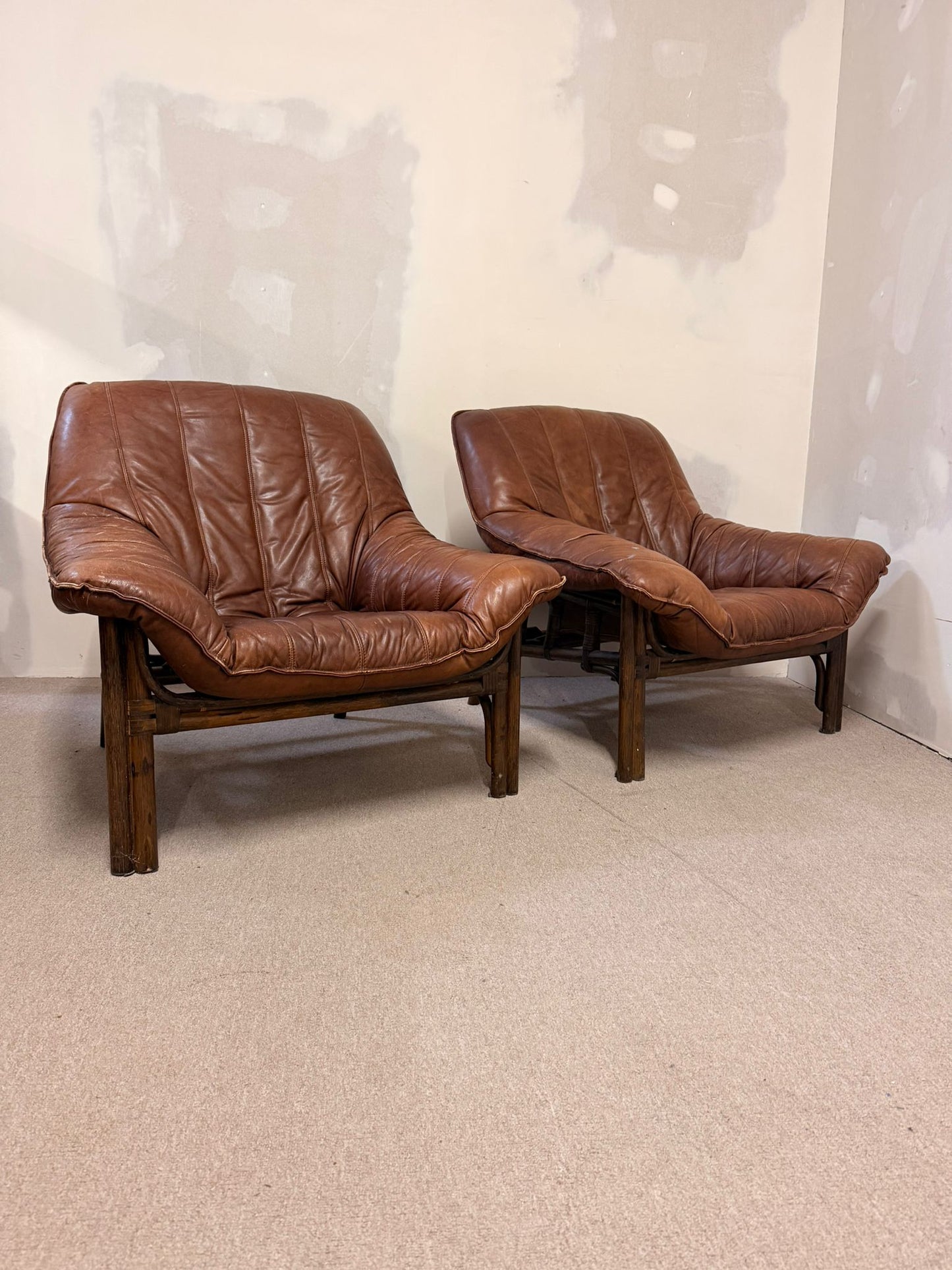 Vintage Sessel aus Leder mit Bambusgestell aus den 60er