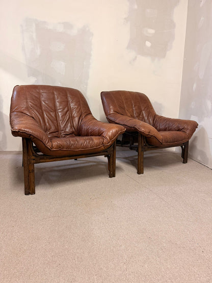 Vintage Sessel aus Leder mit Bambusgestell aus den 60er