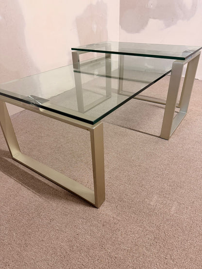 2er Set Coffee Table Couchtisch Kombination aus Glas/ Metall