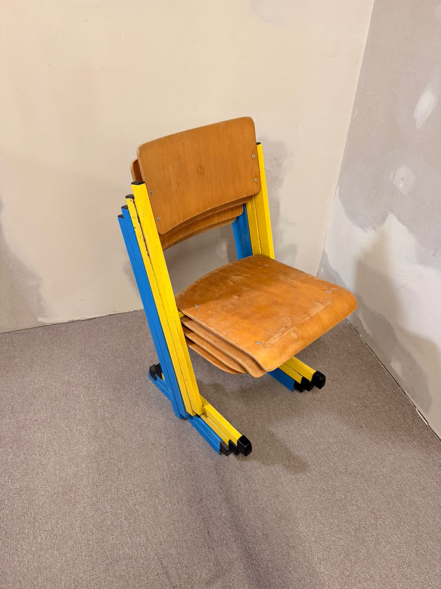 Vintage Schulstuhl in blau, Stapelstühle für Kinder