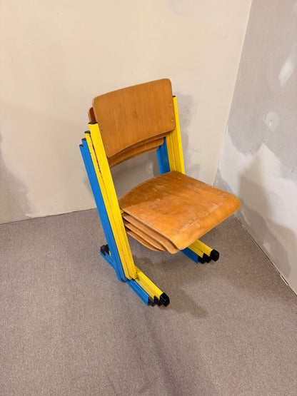 Vintage Schulstuhl in blau, Stapelstühle für Kinder