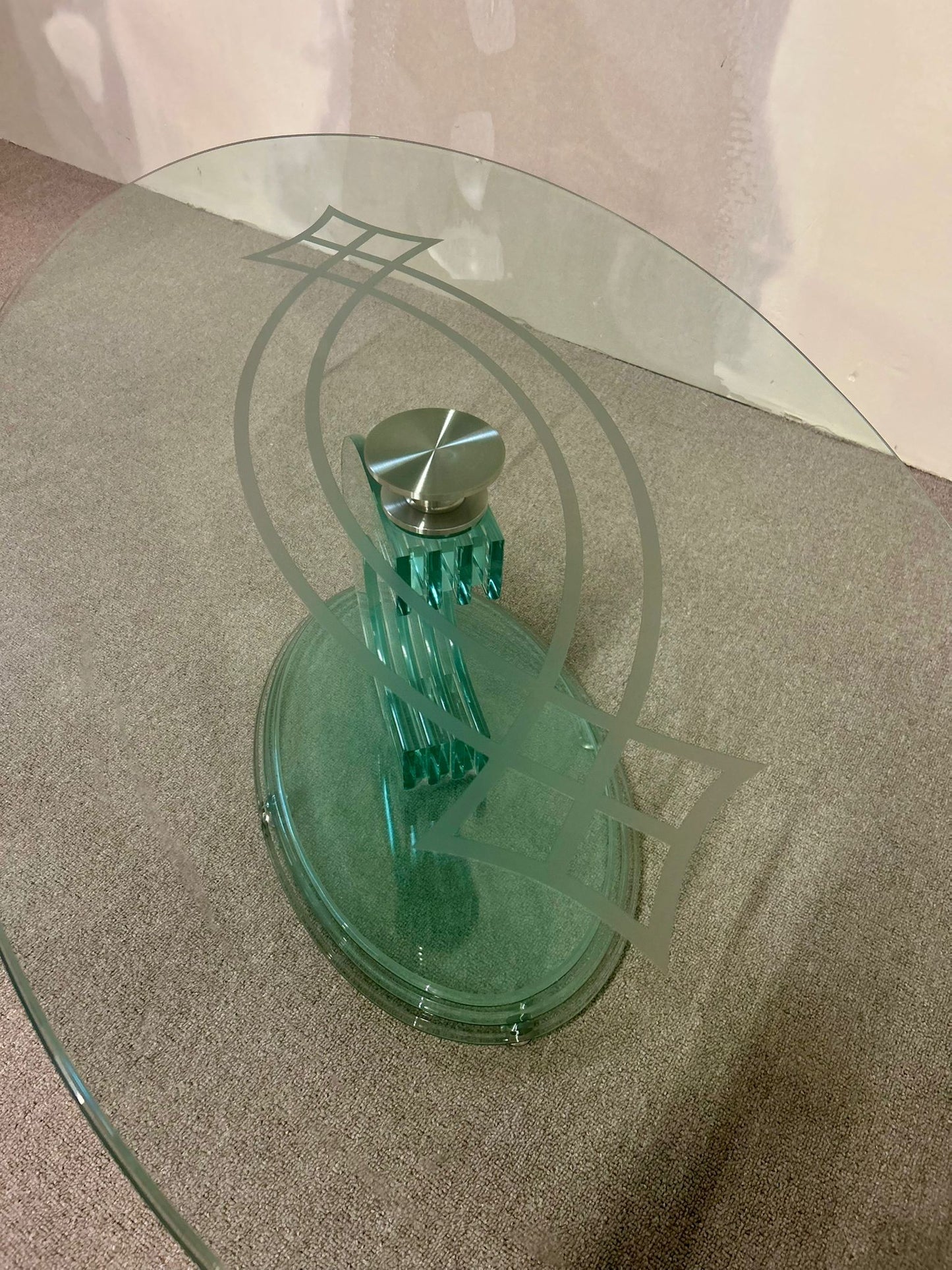 Ovaler designer Couch Tisch Glas grün Vintage 80er, massiv