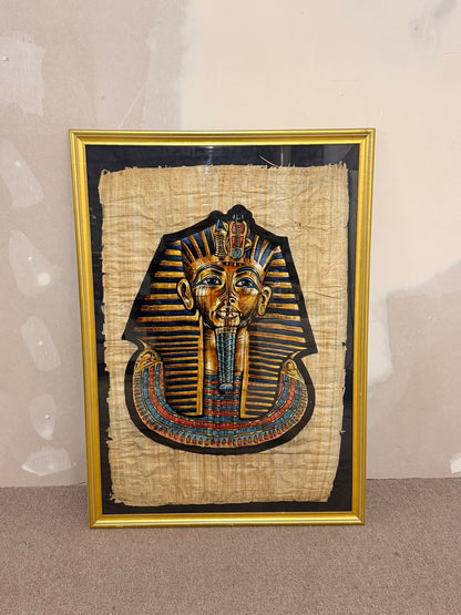 Pharao Tutanchamun Maske Bild auf Papyrus, Rahmen goldfarbig