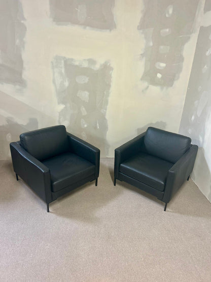 Sessel Domino SITS Schwarz Leder Metallbeine 2x Relaxsessel
