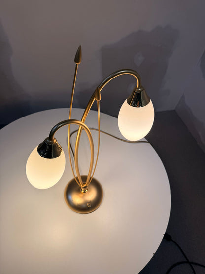 Vintage vergoldete Messing Tischlampe 2-flammig von Bankamp