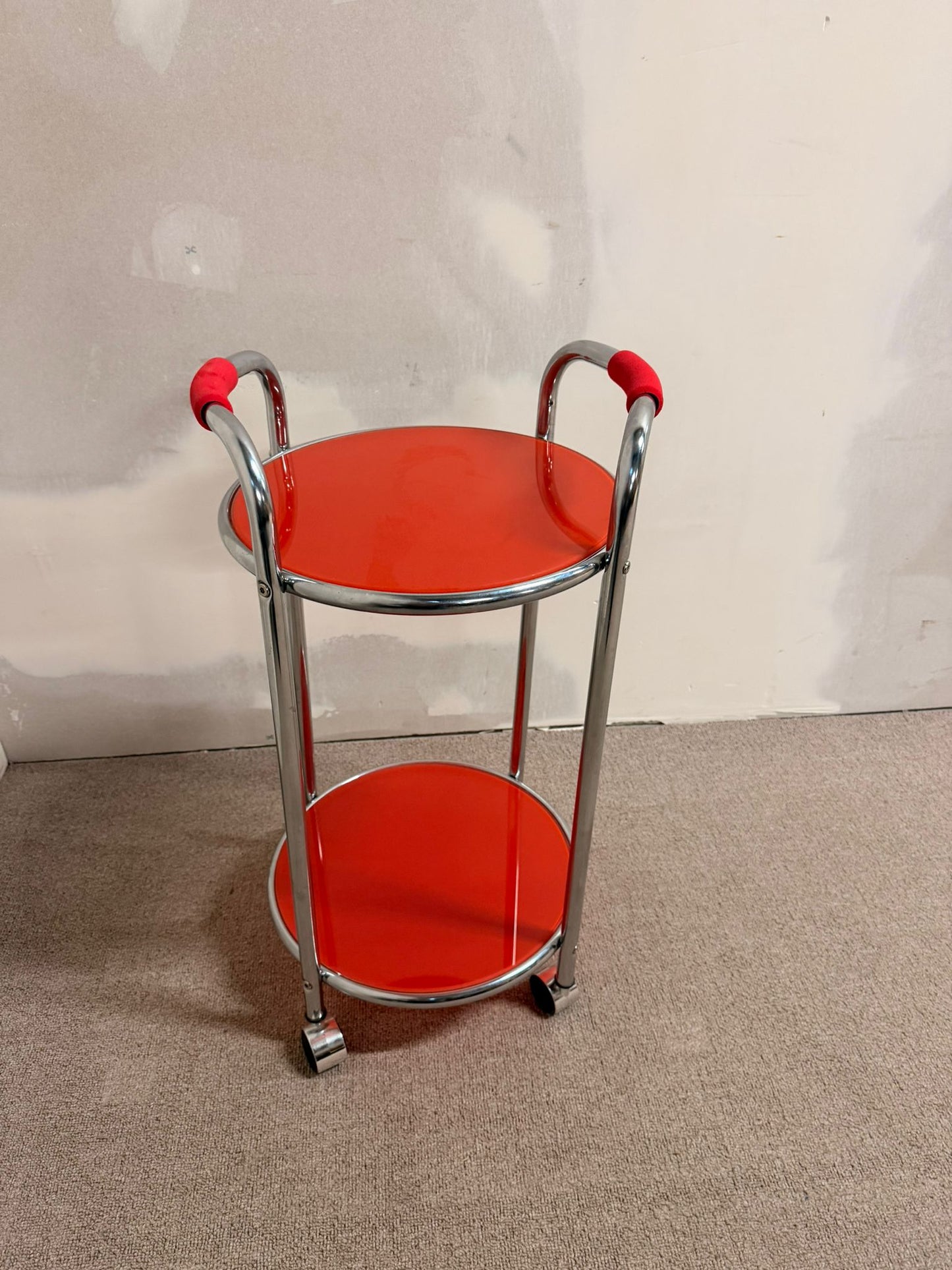 Vintage Servierwagen Teewagen, Chrom/Glas rot, 60er Jahre