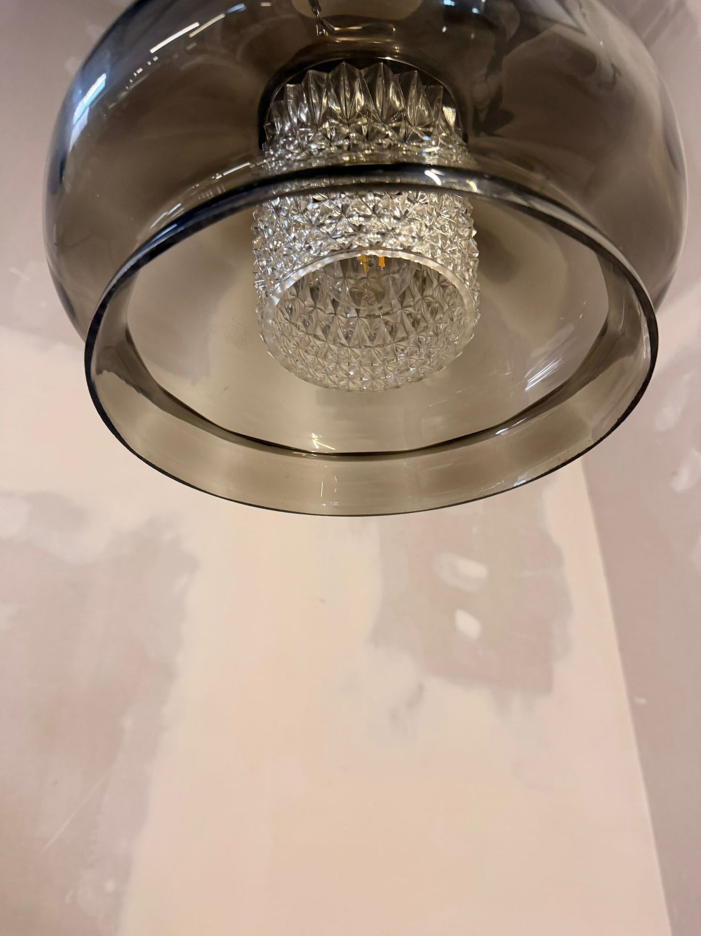 Vintage Glas Pendelleuchte retro Hängelampe mit Holzdetails
