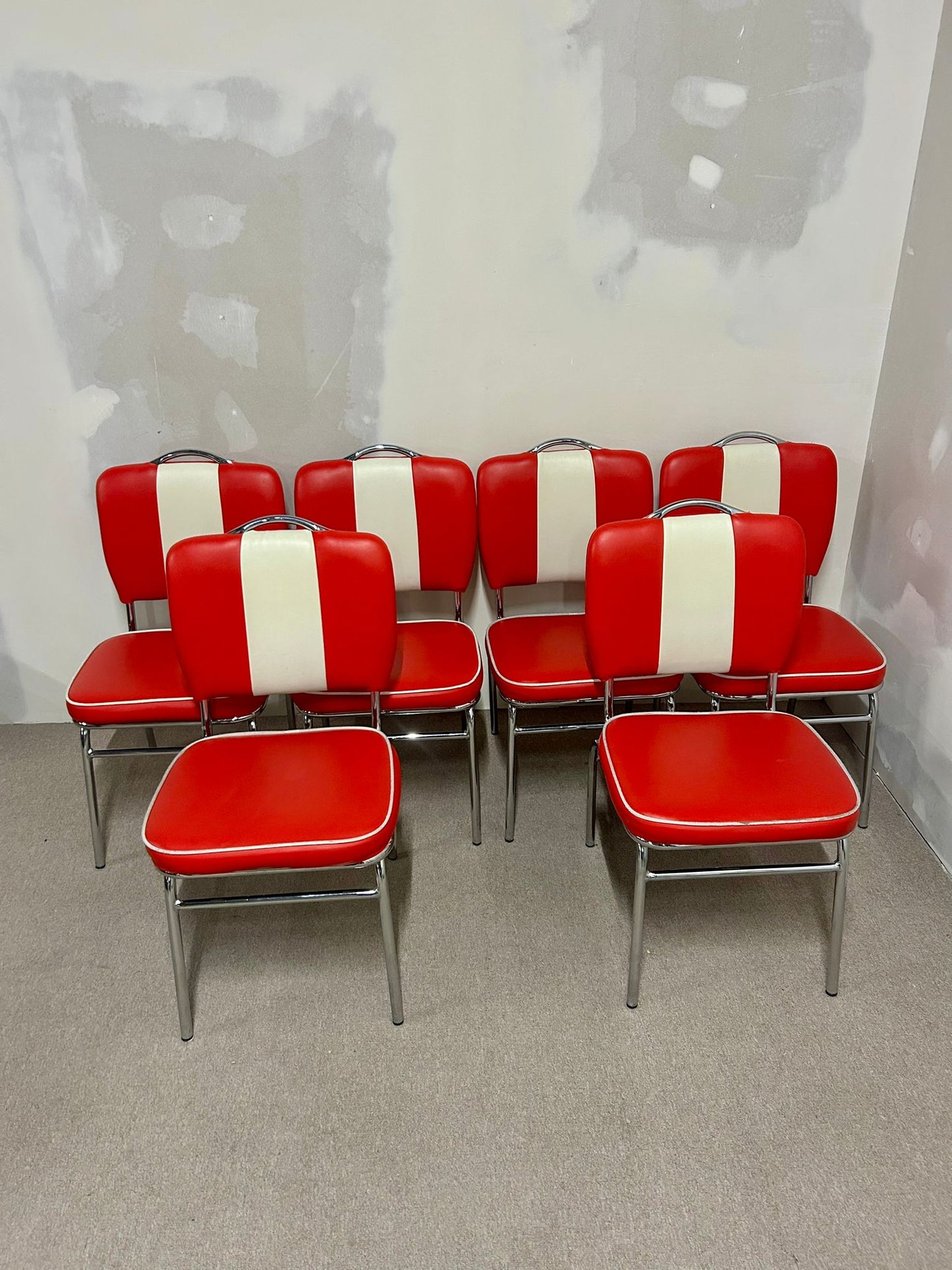 6x Retro Vintage Stühle im American Diner Stil rot/weiss