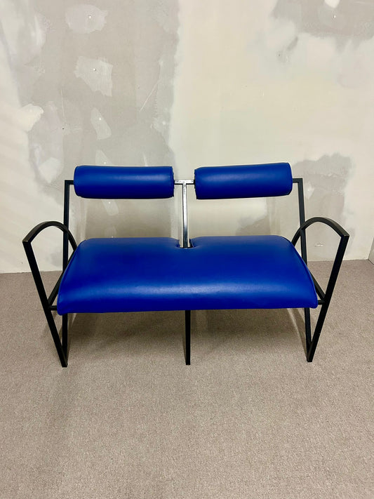 Blaue Designer Couch, Sofa, Bank 2-plätzig, Metallgestell