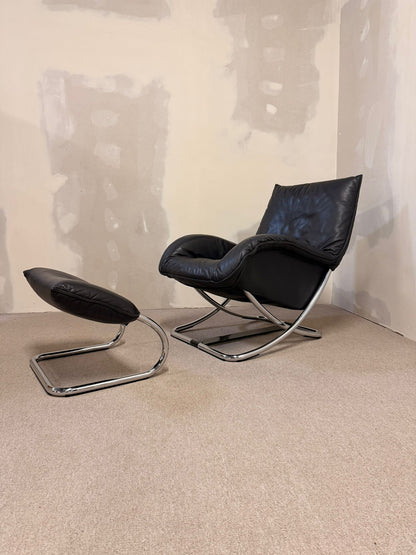 Robert Haussmann Schaukelstuhl mit Fusshocker Loungesessel