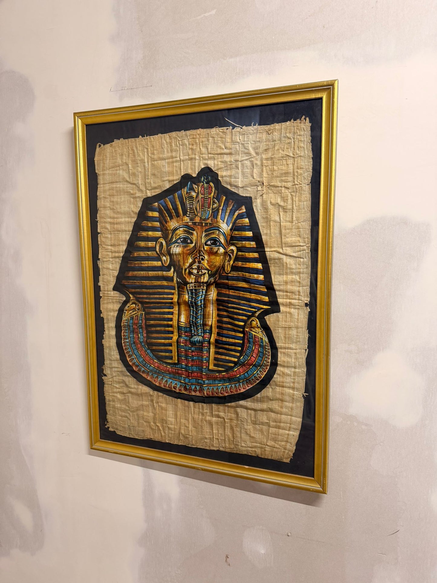 Pharao Tutanchamun Maske Bild auf Papyrus, Rahmen goldfarbig