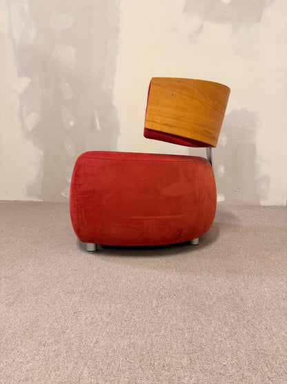 Boom Designer Sessel mit Rückenlehne Massivholz Buche rot