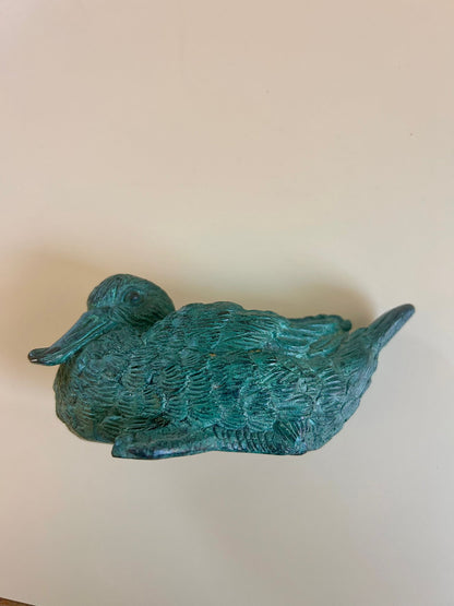 Vintage Deko-Ente aus Bronze in Grün, für Haus oder Garten