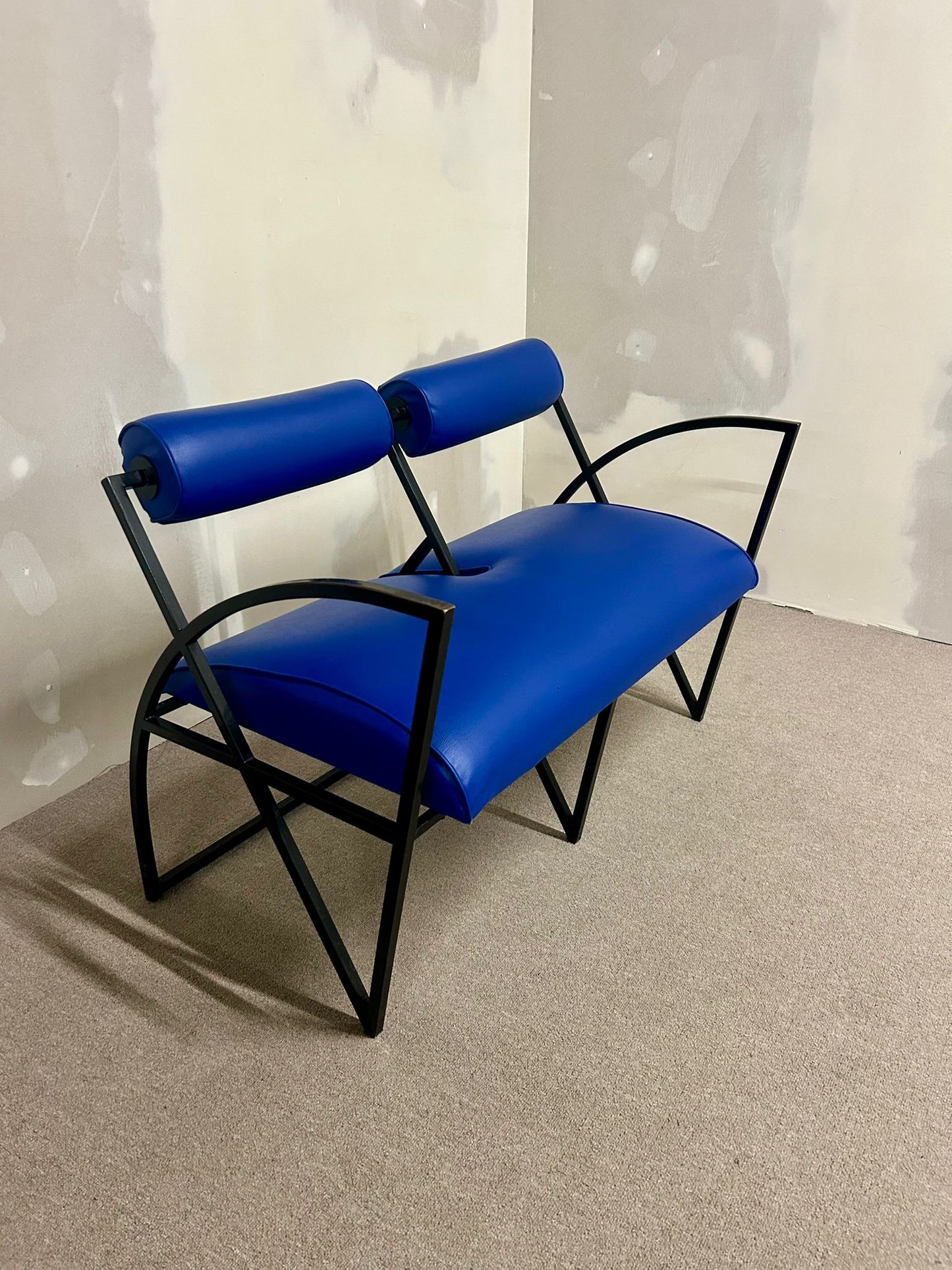 Blaue Designer Couch, Sofa, Bank 2-plätzig, Metallgestell