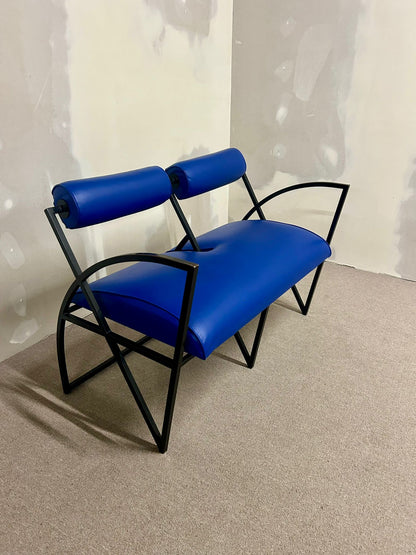 Blaue Designer Couch, Sofa, Bank 2-plätzig, Metallgestell
