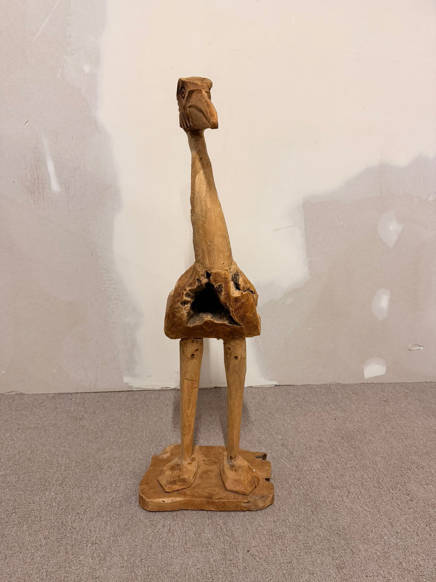 Handgeschnitzte Holzskulptur, Pelikan/Reiher, Teakholz