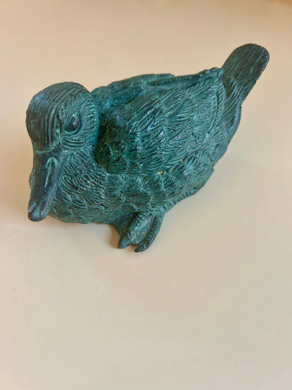 Vintage Deko-Ente aus Bronze in Grün, für Haus oder Garten