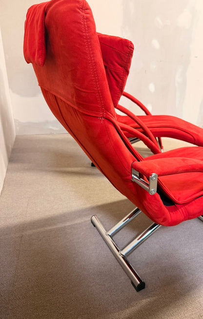 Vintage Designer Liegestühle rote Polster, Relaxsessel