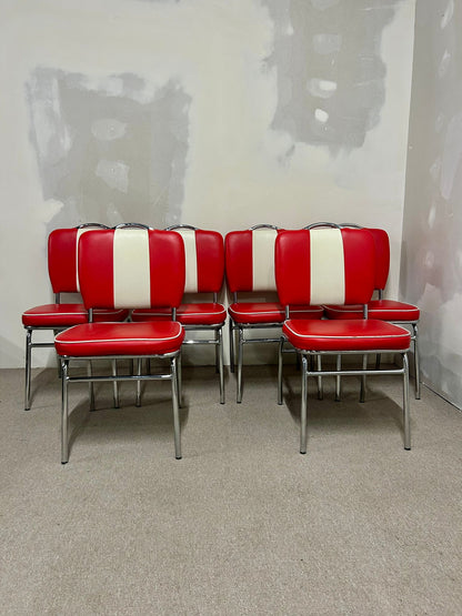 6x Retro Vintage Stühle im American Diner Stil rot/weiss