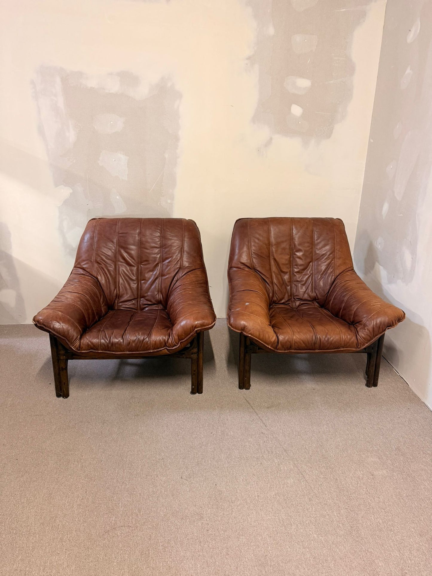 Vintage Sessel aus Leder mit Bambusgestell aus den 60er