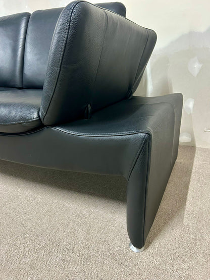 Leu Swiss Sofa schwarz Leder 2-Sitzer verstellbare Armlehnen