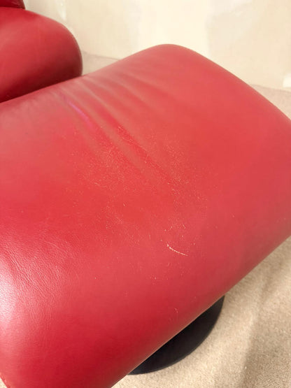 Roter Sessel mit Hocker aus Leder Loungesessel Relaxsessel