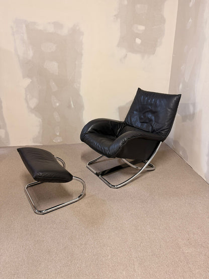Robert Haussmann Schaukelstuhl mit Fusshocker Loungesessel