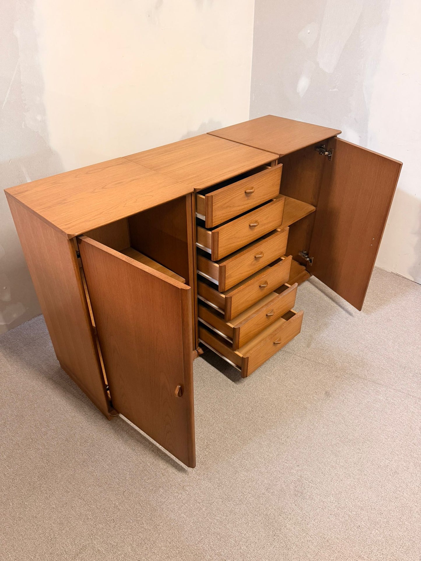 3 tlg. Mid Century Eiche Kommode Sideboard Schweizer Produkt
