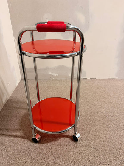Vintage Servierwagen Teewagen, Chrom/Glas rot, 60er Jahre