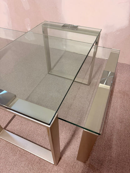 2er Set Coffee Table Couchtisch Kombination aus Glas/ Metall