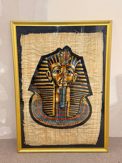Pharao Tutanchamun Maske Bild auf Papyrus, Rahmen goldfarbig