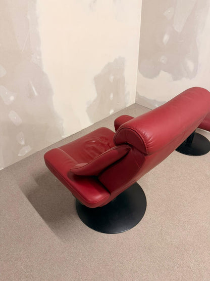 Roter Sessel mit Hocker aus Leder Loungesessel Relaxsessel