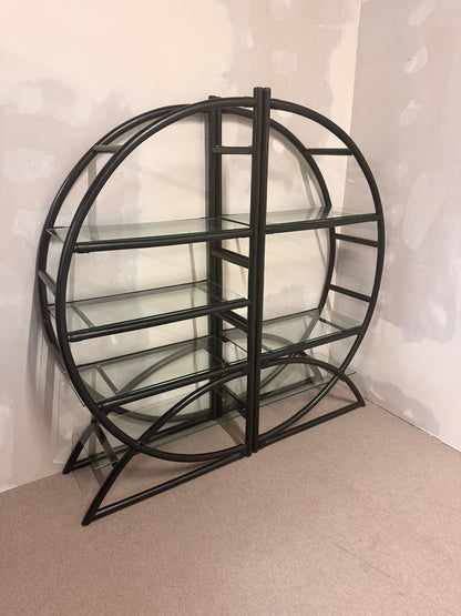 Vintage Designer Raumteiler aus Rattan, Bambusregal mit Glas